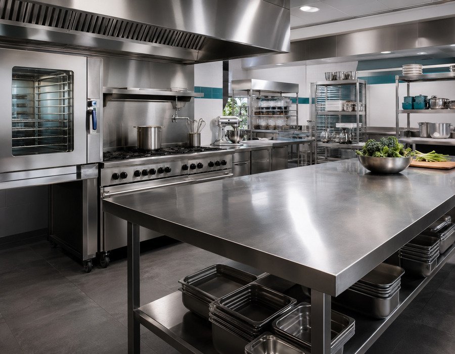 Professional commercial kitchen and preparation space at Owl Kitchens